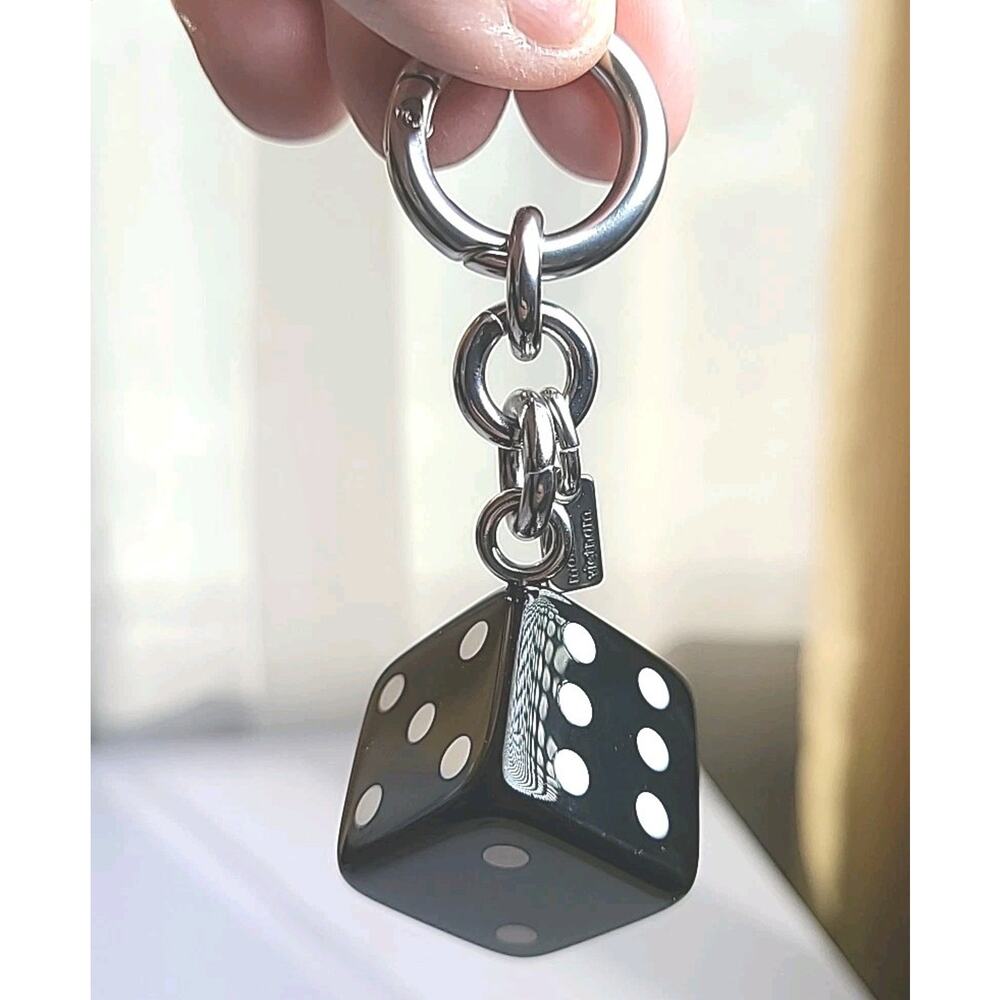 NEW COACH Jumbo Black White Dice On Silver Color Chain Bag Charm Key Ring